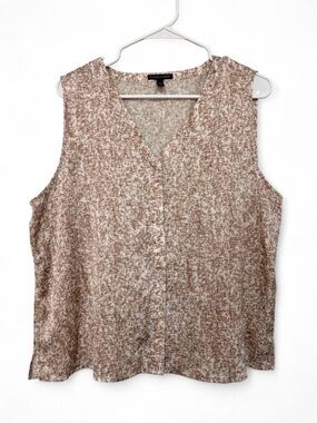 NWOT Eileen Fisher Prism Silk Organic Cotton Sleeveless Top Large Button Down